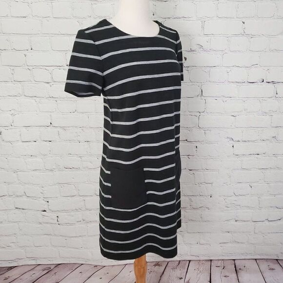 GAP Black Gray Striped Thick Stretchy Dress S Pockets - Picture 2 of 6
